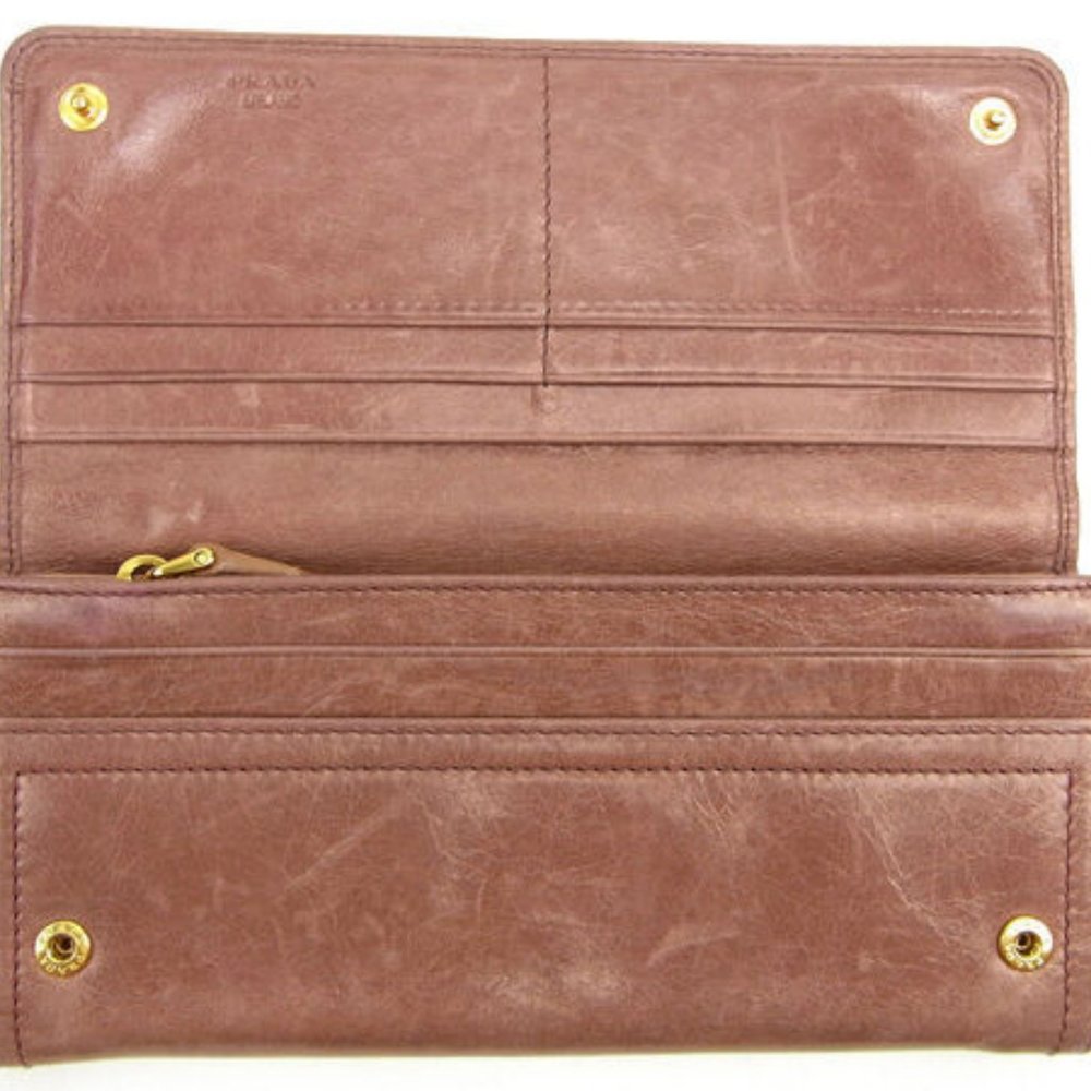 Prada Wallet Purse Long Wallet Logo Pink Gold Woman Authentic Used - Picture 4 of 6